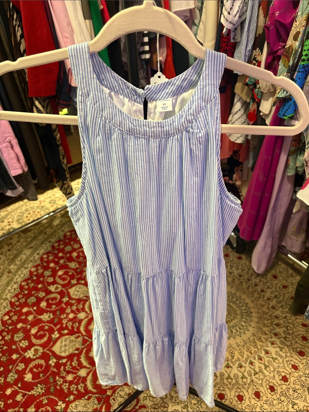 Old Navy Blue and White Striped Sleeveless Tiered Dress - Picture 2 of 5